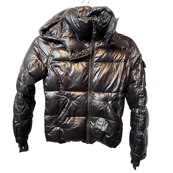 S13 New York Hooded Puffer Jacket Women's Black Down Fill Outerwear Coat Size 10 - Picture 1 of 11
